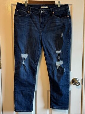 Levi's Boyfriend Dark Blue Distressed Jeans